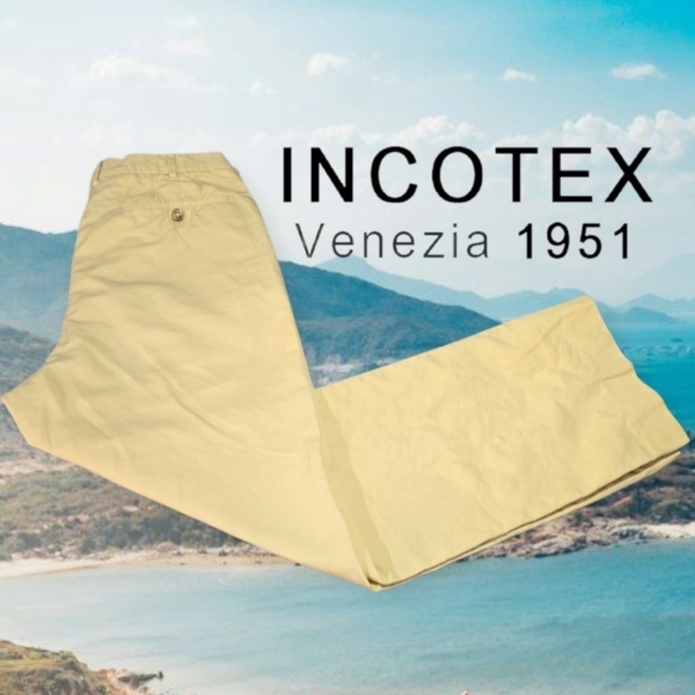 Incotex Men's Chino Lino Pants Venezia 1951 Butter Yellow‎ 33(32x29.5 Actual)